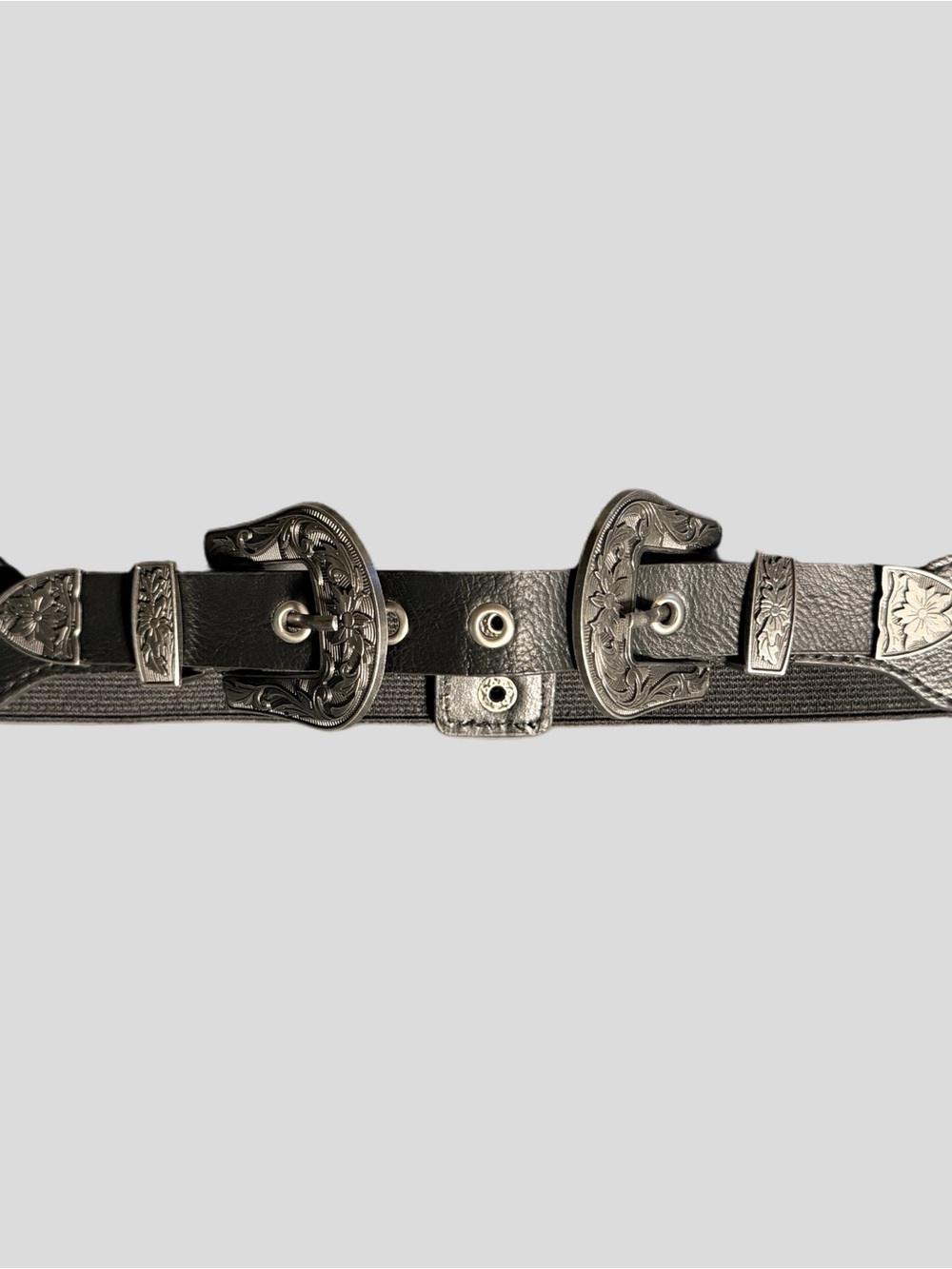 Black Double Buckle Western-Style Women's Belt